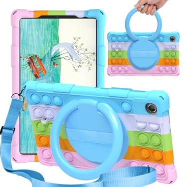 Imagem de HminSen Capa para tablet Lenovo Tab One de 8,7 polegadas 2025 (TB305FU), capa ajustável de silicone macio para crianças para tablet Lenovo Tab K9 de 22 cm com alça de ombro (R-azul)