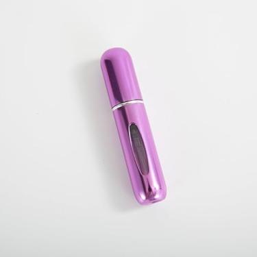Imagem de Frasco de spray atomizador de perfume portátil de 5 ml, alumínio brilhante, autoescorvante recarregável para viagens, carro, retoques diários, Roxa
