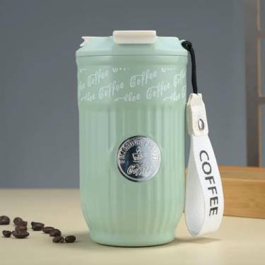 Imagem de Copo Térmico de Aço Inoxidável 304, 420ml, Preto com Canudo e Bico, para Café, Chá, Água (Bebidas Quentes e Frias), 14x8cm (Verde)