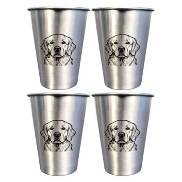 Imagem de LVDGE Pacote com 4 copos cônicos de aço inoxidável de 473 ml - Animais gravados a laser, copos de metal duráveis empilháveis para bebidas frias para festas e eventos ao ar livre (Golden Retriever)
