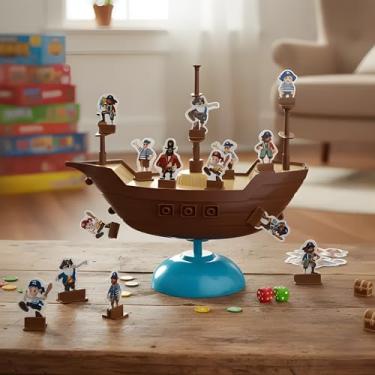Imagem de Jogo de Equilíbrio Barco Pirata, Brinquedo Educativo Infantil, Plástico Resistente, 18cm Altura, 43 Peças, Tema Pirata, 3+ Anos, 2-4 Jogadores, Marrom