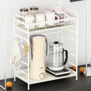 Imagem de Suporte Organizador de Cozinha, Prateleira Multiuso em Metal Branco, 2 Níveis para Xícaras, Chaleiras e Utensílios, Estilo Moderno