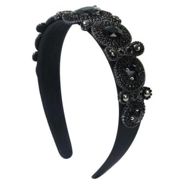 Imagem de Bandana elegante em tecido preto acolchoado de strass barroco - Taiyua