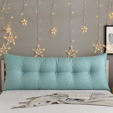 Imagem de BAGASI Travesseiro triangular para cabeceira de cama, almofada de leitura, almofada de leitura, almofada grande para encosto com capa removível, azul celeste, 100 x 60 cm