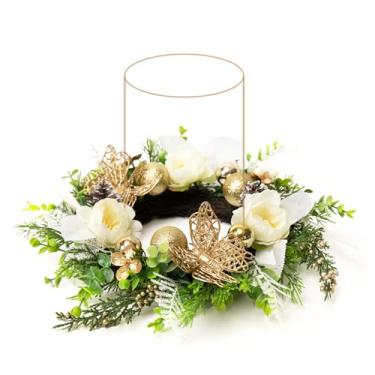 Imagem de WELL KNOWN Guirlanda de anéis de vela de flores artificiais, guirlanda de outono pequena de 30,5 cm para candelabro, mesa de borboleta, decoração de pendurar para cozinha, casamento, casa, Natal, Ano