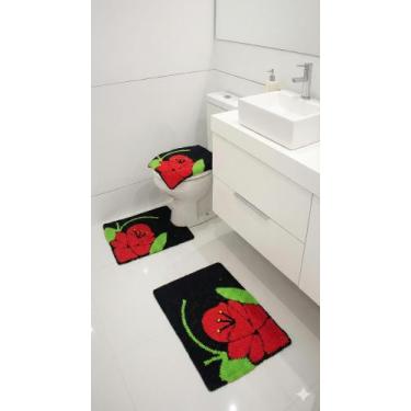 Imagem de Kit Jogo de Tapete Frufru 3 Peças p/ Banheiro  Toque Macio + Base Anti