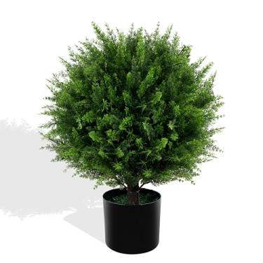 Imagem de EverNature Topiaria artificial de cedro com vaso, um arbusto perene resistente a UV de 50 cm com base, ideal para decoração externa e interna, incluindo varandas, jardins e outros espaços