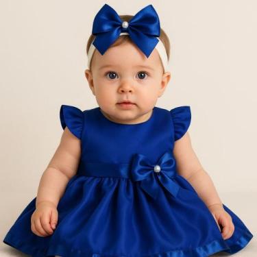 Imagem de Vestido Bebê Menina Princesa Luxo com Faixa Tiara Microfibra Festas - 
