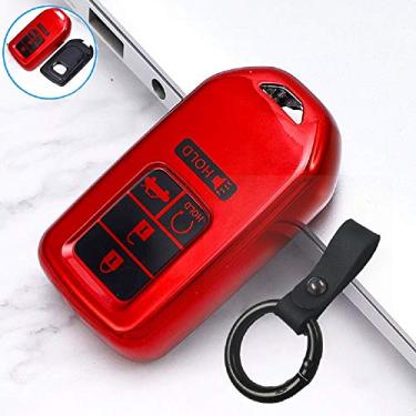 Imagem de KUSTSOFT para Honda Key Fob, capa de chave para Honda Civic Accord Pilot Odyssey CRV Clarity 4 botões Smart Remote Premium Soft TPU Honda Key Cover (Vermelho)