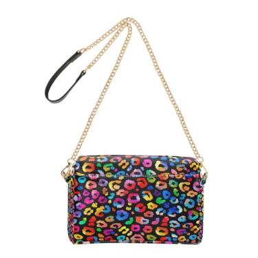 Imagem de Joitme Bolsa tiracolo feminina de ombro com estampa de leopardo, pontos coloridos, bolsa para celular, alça de corrente, bolsa de ombro de couro PU