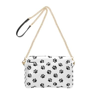 Imagem de Joitme Bolsa tiracolo feminina preta com estampa de pata de cachorro fofa bolsa de ombro de couro PU com alça de corrente