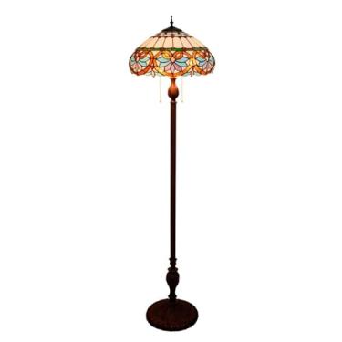 Imagem de Luminária de chão Tiffany vintage de 40 cm (16 polegadas), com 3 lâmpadas, cúpula de vitral feita à mão e base de ferro antiga. Ideal para sala de estar, quarto, restaurante, clube, bar e le