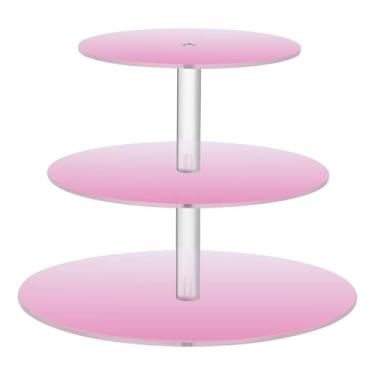 Imagem de Magnólia Flamingo Gradiente Ombre Tea Party Cupcake Stand 3 camadas redondo acrílico para torre de bolo, bandejas de servir para festa, sobremesa, decoração de mesa, prateleiras, casamento