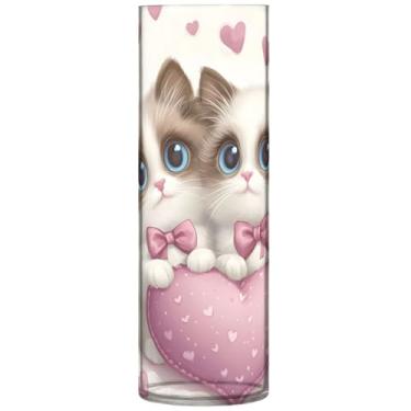 Imagem de Adorável, gato, gatinho, cilíndrico, vasos de flores para buquês, vasos de plástico e plantadores, decoração moderna floral exclusiva, 30 cm x 9,9 cm