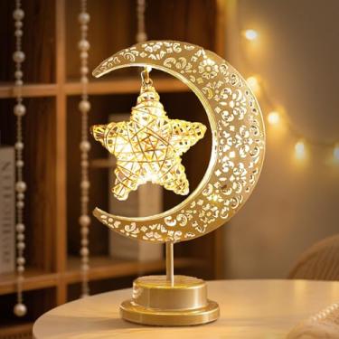 Imagem de Lifnatty Lâmpada de lua e estrela de Natal, luz noturna em forma de estrela operada por USB e bateria, lâmpada decorativa de LED para Natal, Ramadã e Eid, decoração de mesa brilhante quente para