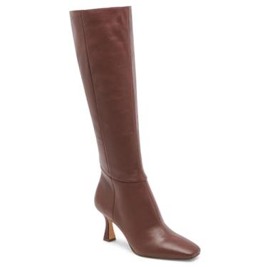 Imagem de VOMIRA Bota de cano alto feminina bico quadrado salto gatinho, Marrom, 38