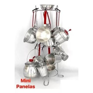 Imagem de Conjunto mini panelinhas em aluminio com paneleiro - ARTESANAL, Preto