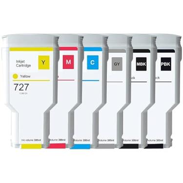 Imagem de Aomya 6 cartuchos de tinta compatíveis de 300 ml C1Q12A F9J79A F9J76A F9J77A F9J78A F9J80A para impressoras DesignJet T920 T930 T1500 T1530 T2500 T2530 (MBK/1530) PBK/CY/MG/YL/GY..