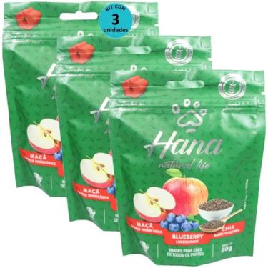 Imagem de Hana Natural Life Maçã Blueberry Chia 80g Snacks Para Cães Adultos Kit
