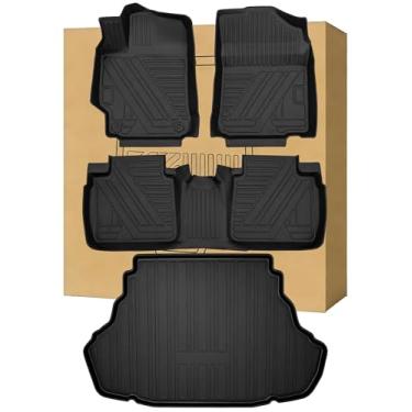 Imagem de Aiqiying Tapetes de chão e forros de carga compatíveis com os modelos Toyota Camry 2012-2017, à prova d'água para todos os climas, durável, ajuste personalizado, bandeja para porta-malas, fileiras