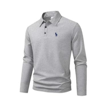Imagem de Camisa Polo Masculina De Alta Qualidade Com Bordado, Manga Longa, Conf