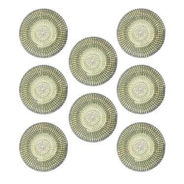 Imagem de Kit Lugar Americano Redondo Trançado Mesa Posta 32cm Ervas Marinhas 8 Unid Azul Marinho