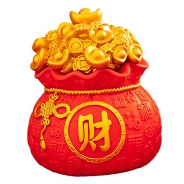 Imagem de Fenteer Estátua de saco de dinheiro, ornamento de mesa, escultura de cofrinho, estatueta decorativa para mesa ou prateleira, presente de aniversário ou para o, Cai Pequeno