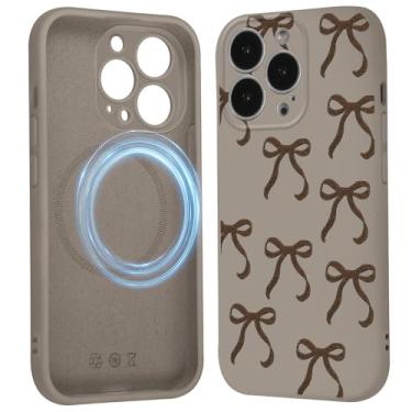 Imagem de Vulfwela Linda capa de telefone com laço de coquete para iPhone 14 Pro capa magnética de 6,1 polegadas, compatível com Magsafe, fita estética com padrão de laço capa de proteção de silicone líquido