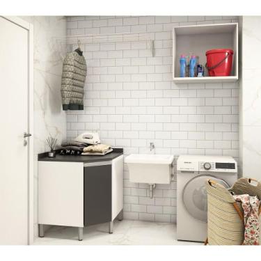 Imagem de Lavanderia Suprema 2 Peças Branco Polar com Preto Luciane Móveis - Kit