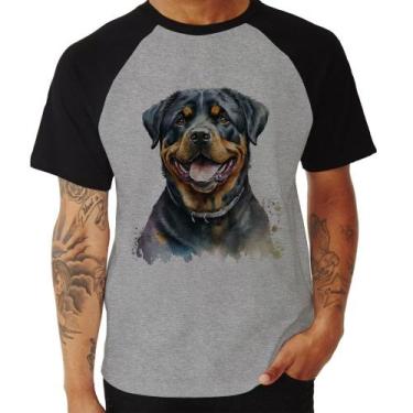 Imagem de Camiseta Raglan Cachorro Rottweiler - Foca na Moda, Cinza, Preto, GGG