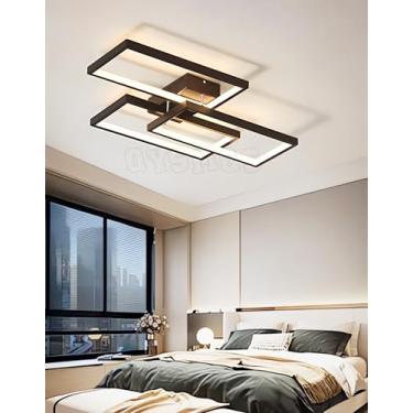Imagem de Luminária de teto LED moderna de 60W, dimerizável, com moldura retangular e controle remoto, ideal para sala de estar, sala de jantar e quarto (preta, 60cm).