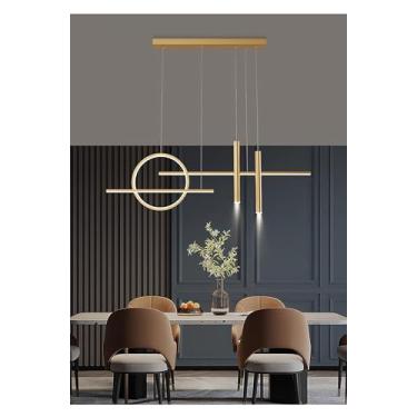 Imagem de Luminária pendente LED moderna e minimalista com brilho regulável de 10 a 100%, ideal para sala de jantar, ilha de cozinha, restaurante, escritório, bar de café e sala de estar (Dourada, 120