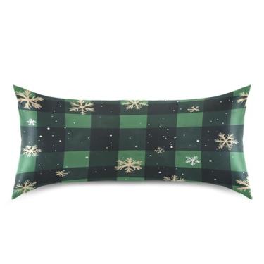 Imagem de Blueangle Flocos de neve preto búfalo xadrez cetim fronha para cabelo e pele fronha de seda, tamanho king (50,8 x 101,6 cm) - capas de almofada de cetim resfriamento deslizante com fecho de envelope