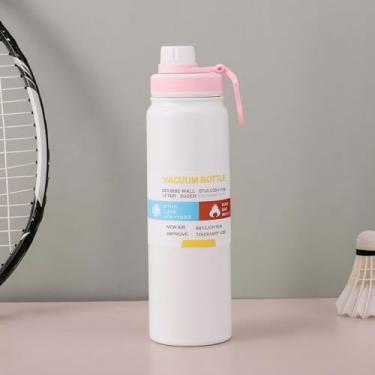 Imagem de Garrafa Termica 800MLQuente Frio Isolamento Termico Inox Colorida Academia Grande Capacidade (Branca)
