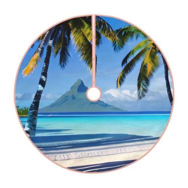 Imagem de Saia de árvore de Natal com estampa de praias do Taiti, decorações de Natal rústicas, decoração de festa de inverno e ano novo