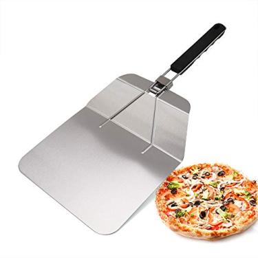 Imagem de Pá de Assar Aço Inoxidável para Pizza Doméstica com Cuchara Roda no Cabo Grande Fácil Operar Transferência 430 Ferramenta Forno