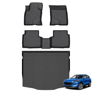 Imagem de Hutisya - Conjunto de tapetes de chão e forro de carga adequado para Ford Escape 2020-2025 (sem híbrido) proteção para todos os climas, antiderrapante e durável, conjunto completo de forros