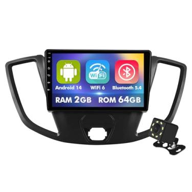 Imagem de Tela sensível ao toque IPS de 9 polegadas Android 14 estéreo para carro para Ford Transit 2013-2019 com CarPlay sem fio e Android Auto 2 + rádio de carro de 64 GB, suporte GPS, WiFi 6, Bluetooth, 5.4