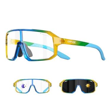 Imagem de KAPVOE Óculos de sol fotocromáticos de beisebol infantil para meninos e meninas jovens óculos esportivos UV400 TR90 armação tênis softball ciclismo 11 azul transparente