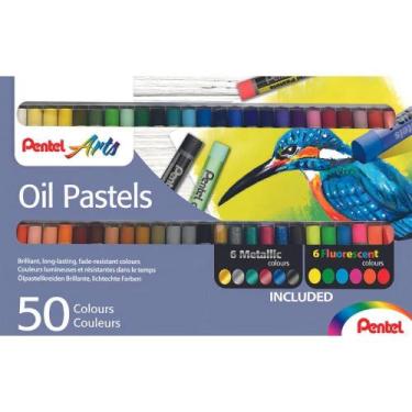Imagem de Giz Pastel Oleoso Pentel 50 Cores Metálicas Neon