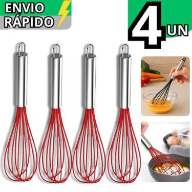 Imagem de Kit 4 Batedor de Silicone Claras de Ovos Massas e Bolos Fouet Utensíli