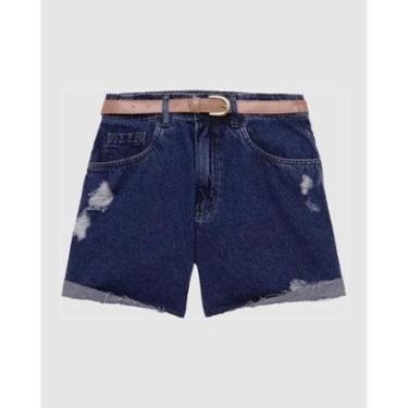 Imagem de Bermuda Feminina Boyfriend Com Cinto Em Jeans 100% Algodão-Feminino