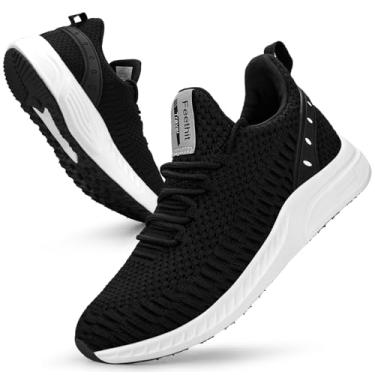 Imagem de Feethit Tênis de corrida feminino, leve, casual, para viagem, academia, trabalho, garçonete, enfermeira, Preto e branco, 36
