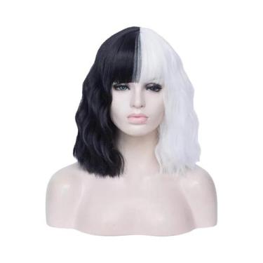 Imagem de Peruca Curta Bob Resistente Ao Calor Preta E Branca CRUELLA Deville De
