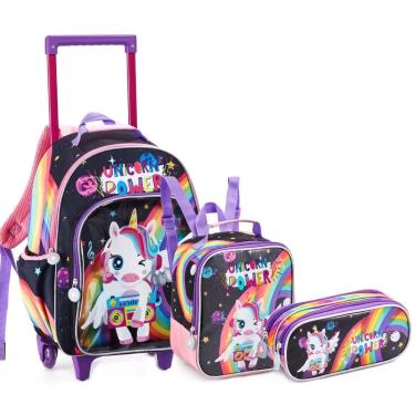 Imagem de Kit Mochila Estojo e Lancheira Unicornio Power - Denlex