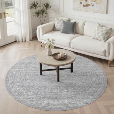 Imagem de Tapete redondo de 1,8 m para sala de estar: tapete lavável grande vintage neutro antiderrapante macio resistente a manchas tapete interno para quarto, berçário, sala de jantar, embaixo da mesa, cama