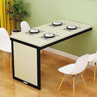 Imagem de Mesa de jantar dobrável de parede – Mesa de cozinha de madeira maciça para espaços pequenos, mesa dobrável para escritório em casa, design que economiza espaço