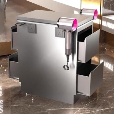 Imagem de Armário de armazenamento de salão de barbeiro de aço inoxidável – estação de estilo de 3 gavetas para cabeleireiros, spa de beleza e organização de ferramentas de tatuagem, armazenamento de