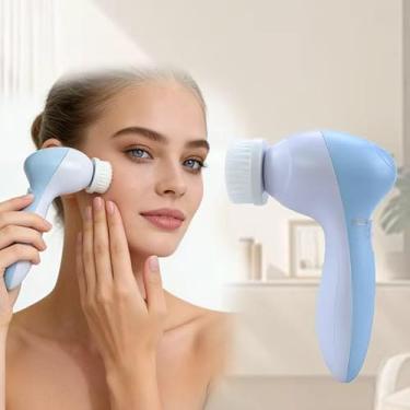 Imagem de Conjunto de pincéis de limpeza facial à prova d'água - Escova de limpeza elétrica recarregável - Escova facial para esfoliação suave e esfoliação profunda - azul