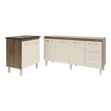 Imagem de Balcão Cozinha Gabinete Para Pia 138 cm Carine e Balcão Fran Para Cooktop 5 Bocas Savana Off White